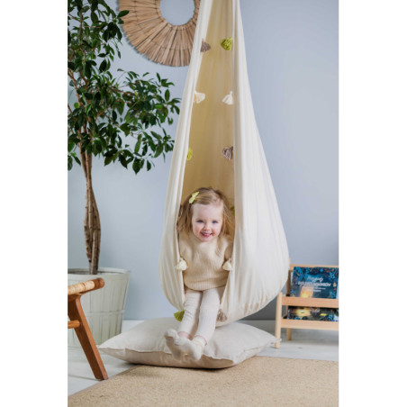 Kokon Kremowy Frędzelek – Bawełniany Kokon Wiszący dla Dzieci | Sówka