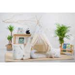 Namiot Tipi "Pastelowi Przyjaciele" - Zestaw Komfortowy z koszem | Pastelowe Leśne Zwierzątka