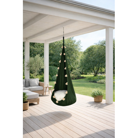 Huśtawka Kokon Premium Szmaragdowy Frędzelek dla Dzieci | Sówka