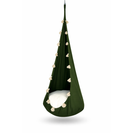 Huśtawka Kokon Premium Szmaragdowy Frędzelek dla Dzieci | Sówka
