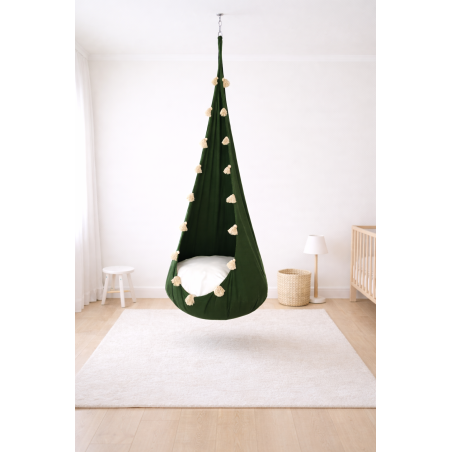 Huśtawka Kokon Premium Szmaragdowy Frędzelek dla Dzieci | Sówka